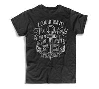 T-shirt uomo nera Ancora tatuaggio I could travel the World tattoo sailor anchor