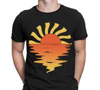 T-shirt uomo retrò Sunset Rays Wavy Sunshine Beachy Vibes Summer Vintage #NED