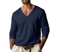 t-Shirt Uomo,t-Shirt,Basic Long Sleeve Big And Tall V Neck Sweat Going out Trendy Vacation Outfits Giacca Aviatore Pelle (Navy, S).