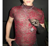 T-shirt uomo trasparente sexy casual manica corta moda nightclub sottile top