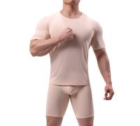 T-shirt uomo trendy maglia seta ghiaccio trasparente tinta unita scollo O