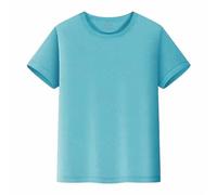T-shirt verde per bambini, maglietta a maniche corte, maglietta semplice, maglietta per ragazzi e ragazze, unisex, per bambini, scollo rotondo, body per ragazzi, Azzurro, 11-12 Anni