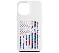 T-shirt vintage con bandiera americana con fiori bianchi e blu Custodia per iPhone 13 Pro Max