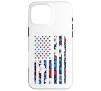 T-shirt vintage con bandiera americana con fiori bianchi e blu Custodia per iPhone 16 Pro Max