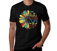 T-shirt vintage hippie - All The People Living in Peace, maglietta grafica anni '60 Flower Power, stile retrò Boho, Stile nero, 4XL