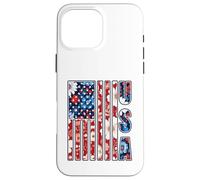 T-shirt vintage rossa bianca e blu floreale con bandiera americana Custodia per iPhone 16 Pro Max