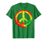 T-Shirt Vintage Tie Dye con Segno della Pace Reggae Rasta Maglietta