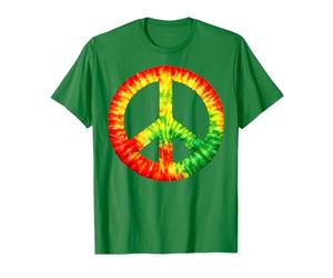 T-Shirt Vintage Tie Dye con Segno della Pace Reggae Rasta Maglietta