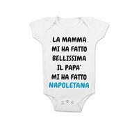 t-shirteria Body Neonato Calcio Femminuccia La Mamma mi ha fatto Bellissima, il Papà mi ha fatto napoletana Bimba