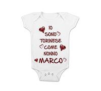 t-shirteria Body Neonato con Nome - Calcio - Io Sono Torinese come Nonno [ PERSONALIZZA NOME ] - Body Bimbo Calcio - Nonno - Idea Regalo