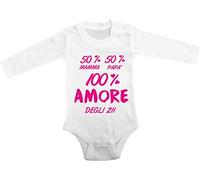 t-shirteria Body Neonato Divertente Manica Lunga Femminuccia 50% Mamma 50 Papà 100% Amore degli Zii Baby Body Simpatico