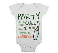 t-shirteria Body Neonato Divertente - Party nella Mia Culla ore 2 AM - Porta il Biberon - Divertente - Neonato - Abbigliamento per Neonato - Idee Regalo per Neonati