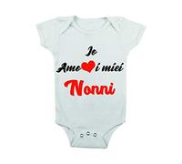 t-shirteria Body Neonato Io Amo i Miei Nonni Festa dei Nonni Manica Corta Amore Cuore Maschietto Femminuccia Bimba Bimbo