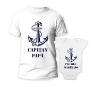 t-shirteria Coppia Body Neonato e Maglietta Capitan Padre Figlio Capitano Piccolo Marinaio Festa papà Coordinato