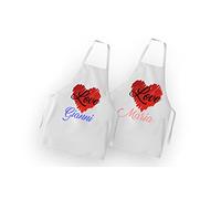 t-shirteria Coppia Grembiuli con Nome Personalizzabile, Amore, Love, Lui e Lei, Festa di San Valentino, Fidanzati Partner Idea Regalo Uomo Donna