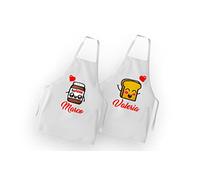t-shirteria Coppia Grembiuli con Nome Personalizzabile, Amore, Pane e Cioccolata, Festa di San Valentino, Fidanzati Partner Idea Regalo Uomo Donna