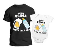 t-shirteria - Coppia Maglietta e Body Neonato - Buona Prima Festa del papà - T-Shirt Padre e Figlio a Manica Corta, 100% Cotone, Leggere e Traspiranti - Idea Regalo Originale
