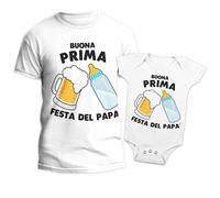 t-shirteria - Coppia Maglietta e Body Neonato - Buona Prima Festa del papà - T-Shirt Padre e Figlio a Manica Corta, 100% Cotone, Leggere e Traspiranti - Idea Regalo Originale