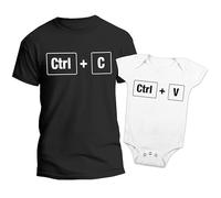 t-shirteria - Coppia Maglietta e Body Neonato - Idea Regalo Festa del Papa, Compleanno ed Occasioni Speciali - 100% Cotone, Leggere e Traspiranti - Stampa Anti-Scolorimento - (Control C V)