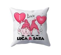 t-shirteria Cuscino Innamorati con Nomi Personalizzabili Gnomi Folletti I Love You Palloncini Amore Love Cuore cuoricini disegni Coppia Ragazzo ragazza Idea Regalo