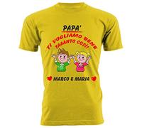 t-shirteria Maglietta Festa del papà - Maschietto e Femminuccia papà Ti Vogliamo Bene Tanto così - [PERSONALIZZA Nomi] - Maglietta Personalizzata papà - Idee Regalo papà