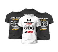 t-shirteria - Magliette Addio al Celibato - Set Completo con Maglia Speciale per Lo Sposo e Colorate per Amici - Gadget Festa con Materiali Traspiranti e Certificati (Tre Scimmiette, Nero)