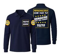 t-shirteria - Polo Personalizzata Uomo o Donna a Manica Lunga - Stampa Fronte, Retro e Maniche con Foto, Testo, Loghi - Maglia in Cotone Pettinato - Perfetta per Team Aziendali, Lavoro - Blu, M