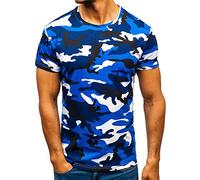 T Shirts Camicia da Uomo Manica Corta Casual Fantasia a Righe mimetiche (M,1Blu)