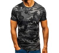 T Shirts Camicia da Uomo Manica Corta Casual Fantasia a Righe mimetiche (S,1Grigio Scuro)