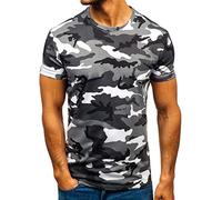 T Shirts Camicia da Uomo Manica Corta Casual Fantasia a Righe mimetiche (XL,1Grigio)