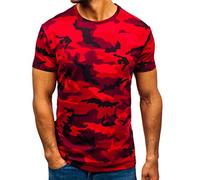 T Shirts Camicia da Uomo Manica Corta Casual Fantasia a Righe mimetiche (XL,1Rosso)