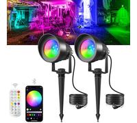 T-SUN 2 in 1 Faretto RGB da Giardino con Telecomando & Bluetooth COB Alluminio Esterno con Adattatore A Tempo Colore Regolabile IP65 Impermeabile Faretti LED da Esterno per Sentiero Terrazza Natale