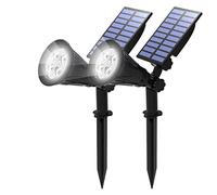 T-SUN (2 Pack) Faretto Solare, Luci Solari Per Esterni Impermeabili, Luce da Giardino 2 Modalità di Illuminazione Opzionali Angolo Regolabile di 180 ° Luce Solare Per Vialetto Percorso (6000K)
