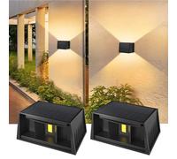 T-SUN 2 Pezzi Applique Solare da Esterno Nero, Luce Calda 3000K Applique da Parete Esterno, Moderno Up Down Lampada da Parete, IP65 Impermeabile, per Giardino Recinzione Garage Scala Porta D'ingresso