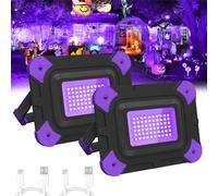 T-SUN 2 Pezzi Luce Nera UV Luce Nera LED Ricaricabile da 6000mAh Luce Nera Ultravioletta con 180°, Supporto Girevole 400-405NM Proiettore UV LED per Glow Party, Halloween,Painting Disco