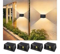 T-SUN 4 Pezzi Applique Solare da Esterno Nero, Luce Calda 3000K Applique da Parete Esterno, Moderno Up Down Lampada da Parete, IP65 Impermeabile, per Giardino Recinzione Garage Scala Porta D'ingresso