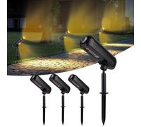 T-SUN 4 Pezzi Faretti Solari, 3000K Faretti Solari da Esterno Regolabile, 2 Modalità Lampada da Giardino Solare, Impermeabile IP65 Potenti Luci Da Esterno Giardino per Alberi, Giardini, Strade, Prati