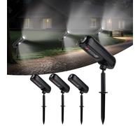 T-SUN 4 Pezzi Faretti Solari, 6000K Faretti Solari da Esterno Regolabile, 2 Modalità Lampada da Giardino Solare, Impermeabile IP65 Potenti Luci Da Esterno Giardino per Alberi, Giardini, Strade, Prati
