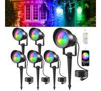 T-SUN 6 Pezzi Faretto RGB da Giardino con Telecomando & Bluetooth COB Alluminio Esterno con Adattatore A Tempo Colore Regolabile IP65 Impermeabile Faretti LED da Esterno per Sentiero Terrazza Natale