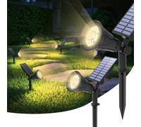 T-SUN Faretti Solari da Esterno 2 Pezzi, 4000K Faretti Solari a LED da Esterno 2 Modalità di Luminosità, Lampioncini Solare da Giardino IP65 Impermeabile per Cortile, Patio, Vialetto, Alberi, Piscina