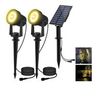 T-SUN Faretti Solari Esterno, 2-IN-1 Bianchi Caldi 3000K Lampade Solari da Giardino, 2 Livelli di Luminosità, Impermeabili IP65, Luci a Energia Solare per Piscina, Cortile, Vialetto, Patio, Alberi.