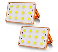 T-SUN Faro LED Portatile Ricaricabile 2 Packs 60W Faretto LED Batteria con 120 COB/4 Modalità/Pannello Solare/USB Luci da Lavoro Ricaricabili a LED per Campeggio, Lavoro, Pesca, Emergenze