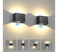 T-SUN Luci Solari da Giardino 1500 mAh Faretti Solari LED da Esterno con Sensore di Movimento, 3 Modalità Luce Solare, IP65 Impermeabile Applique da Solare per Giardino, Parete, Garage, 2 Pezzi