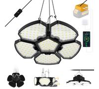 T-SUN Plafoniera LED Garage per Batteria 18V, Lampada LED Ricaricabile 60W 6000K Lampada Soffitto 2 Modalità, Lampada Ricaricabile Portatile per Garage, Campeggio, Cantiere, Lavoro (Senza Batteria)