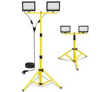 T-SUN Proiettore da Cantiere su Treppiede, Proiettore LED 2*60W, 11000LM Luci da Lavoro con Treppiede Telescopico, Rotazione di 360°, Cavo 3M, Impermeabile IP66, per Cantiere, Riparazione, Campeggio