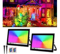 T-SUN RGB Faretto LED da Esterno 100W con Spina e Telecomando, Luci a LED Per Esterni IP66, Funzione di Memoria, Faro da Esterno Per Giardino Patio Halloween Natale, 1,8 Metri Cavo16 Colori 2 Pezzi