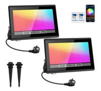 T-SUN RGB Faretto LED Esterno 30W con App Bluetooth e Telecomando, 2 Pezzi | Lampada Floodlight Intelligente con Cambio Colore, Timer & Memoria, IP66, Sincronizzabile con la Musica per Giardino, Partito