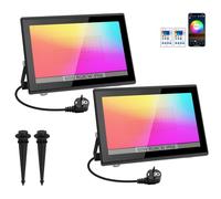 T-SUN RGB Faretto LED Esterno 60W 2 Pezzi, Lampada Floodlight Intelligente con Cambio Colore Tramite App e Telecomando IP66 Impermeabile Sincronizzabile con la Musica per Giardino Partito Halloween