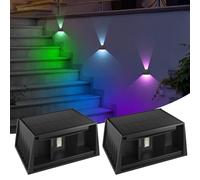 T-SUN RGB Lampada Solare da Esterno, luci solari da giardino Impermeabile IP65 Con Fascio di Luce Regolabile Su e Giù, Applique da Esterno Solare per Giardino, Cortile, Balcone, Muro, 8 colors 2 Pezzi