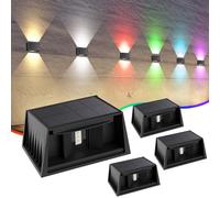 T-SUN RGB Lampada Solare da Esterno, luci solari da giardino Impermeabile IP65 Con Fascio di Luce Regolabile Su e Giù, Applique da Esterno Solare per Giardino, Cortile, Balcone, Muro, 8 colors 4 Pezzi
